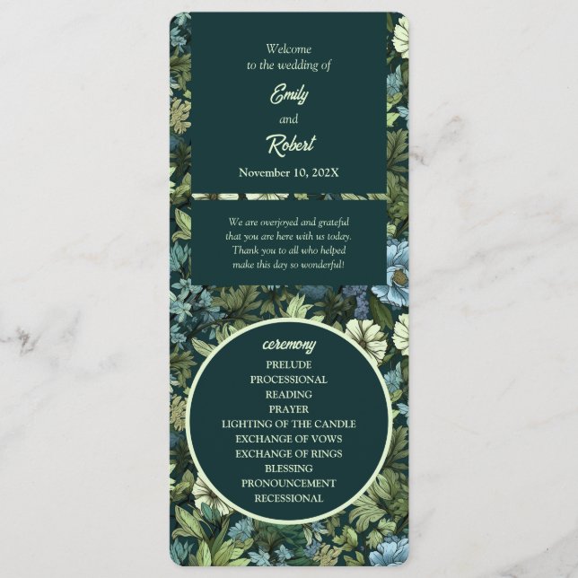 Blue and Green Victorian Wildflowers Romantic Programme (Front)