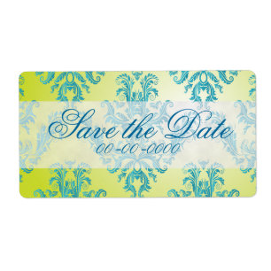 Blue and Green Vintage Damask Label