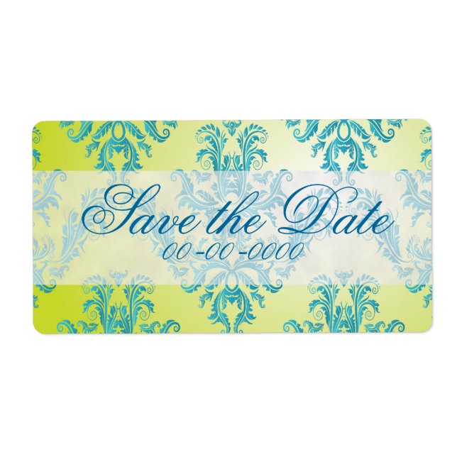 Blue and Green Vintage Damask Label (Front)
