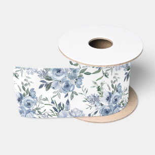 Blue and Green Vintage Roses Satin Ribbon