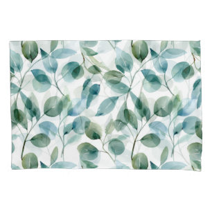 Blue and Green Watercolor Eucalyptus Plants Pillowcase