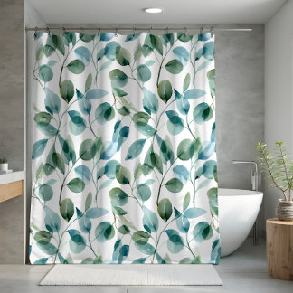 Blue and Green Watercolor Eucalyptus Plants Shower Curtain