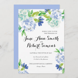 Blue and Green Watercolor Wedding Invitation