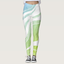 Blue and Green Wave Pattern Leggings