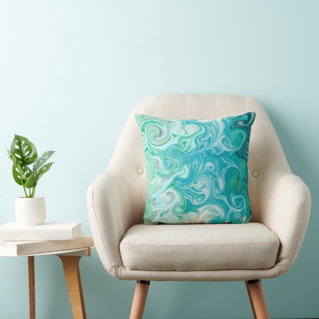 Blue and Green Waves Digital Fluid Art    Cushion (Chair)