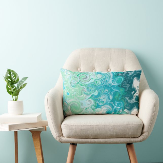 Blue and Green Waves Digital Fluid Art    Lumbar Cushion (Chair)