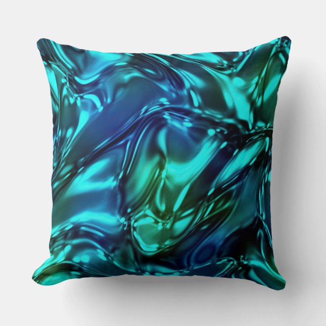 Blue and Green Wavy Metallic Look Cushion (Front)