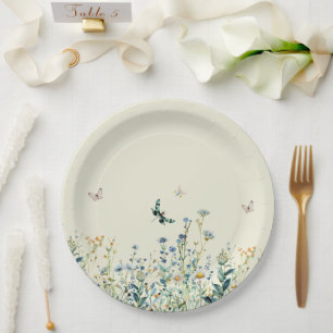 Blue and Green wildflower Paper Plate