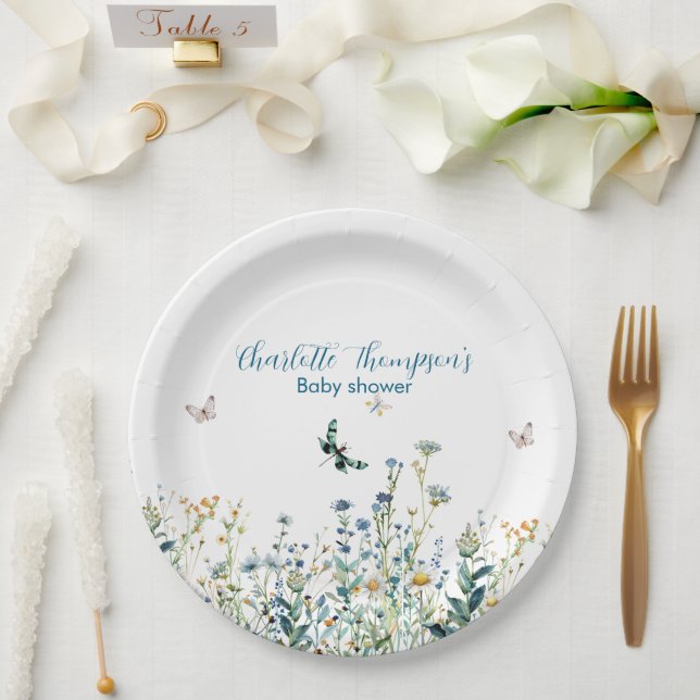 Blue and Green wildflower Paper Plate (Wedding)