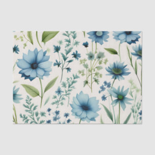 Blue And Green Wildflowers Botanical Tissue Paper