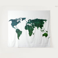 Blue and Green World Map on White