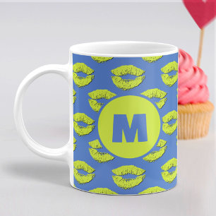 Blue and Green XOXO Kissing Lips Personalised Coffee Mug