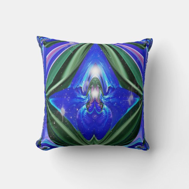 Blue and Green Yoga Abstract Throw Pillow (Front)