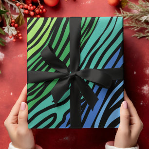 Blue and Green Zebra Pattern  Wrapping Paper