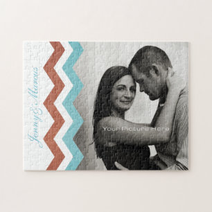 Blue and Green Zig Zag Pattern Jigsaw Puzzle