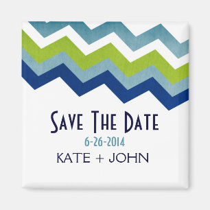 Blue and Green Zig Zag Save The Date Magnet