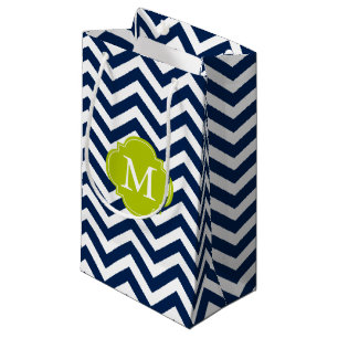 Blue and Green Zigzag Pattern Monogram Small Gift Bag