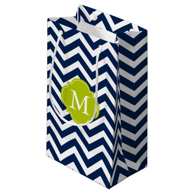 Blue and Green Zigzag Pattern Monogram Small Gift Bag (Front Angled)