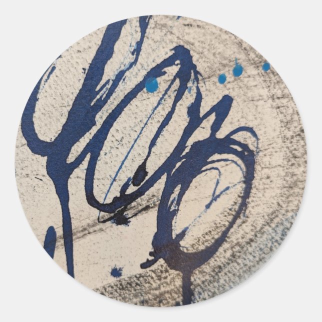 Blue and Grey Abstract Ohs Classic Round Sticker (Front)
