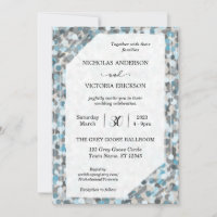 Blue and Grey Abstract Pebble Wedding Invitation