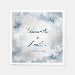 Blue and Grey Abstract Watercolor Wedding Napkin