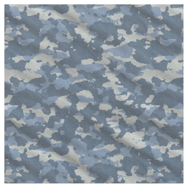 Blue and grey Amy camouflage design Fabric (Close Up)