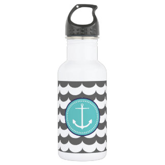 Blue and Grey Anchor with Waves Pattern 532 Ml Water Bottle