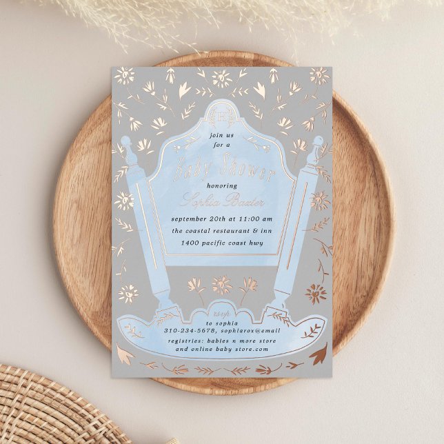 Blue and Grey Antique Cradle Baby Shower Rose Gold (Creator Uploaded)