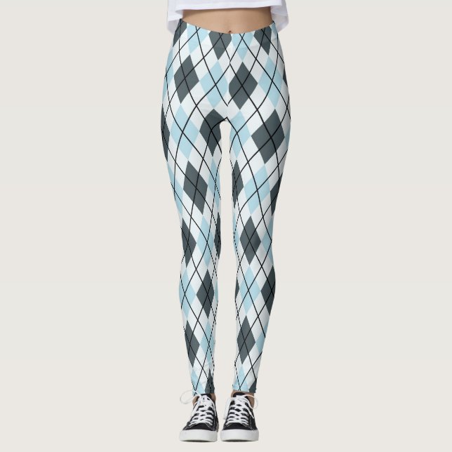 Blue and Grey Argyle Print Leggings (Front)