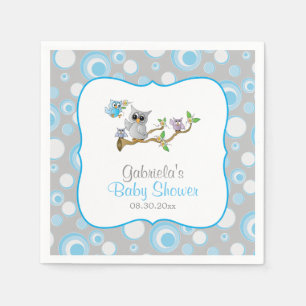 Blue and Grey Baby Owl Baby Shower Theme Napkin