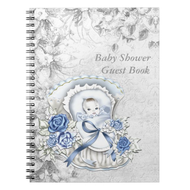 Blue and Grey Baby Shower Guest Book (Front)
