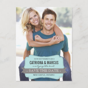 Blue and Grey Banner Modern Save the Date Postcard