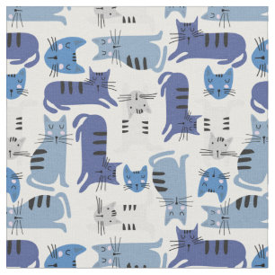 Blue and Grey Cats Fabric