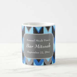 Blue and Grey Chevron Pattern Bar Mitzvah Coffee Mug