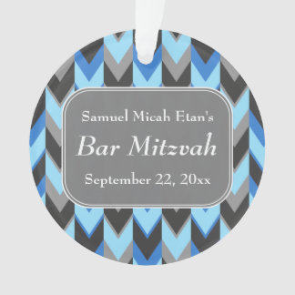 Blue and Grey Chevron Pattern Bar Mitzvah Ornament