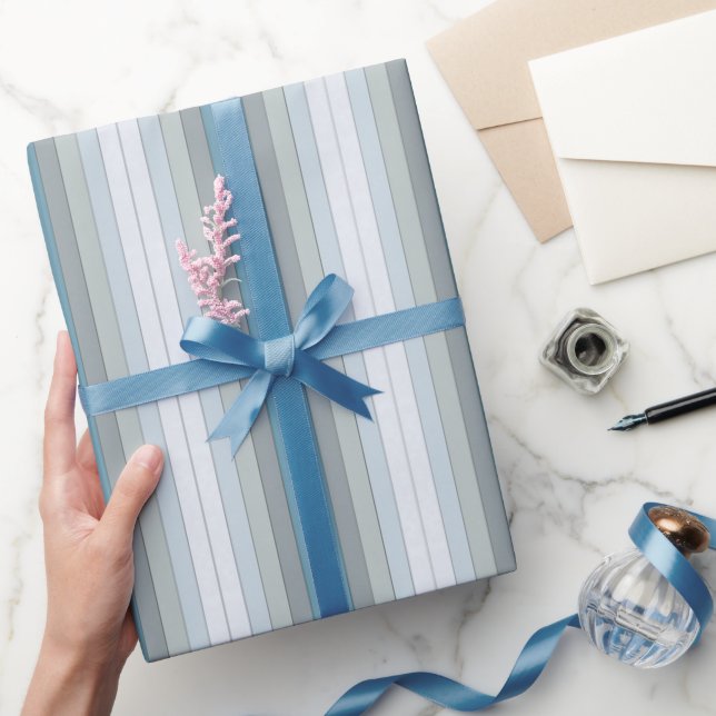 Blue And Grey Colour Stripes On Watercolor Paper (Gifting)