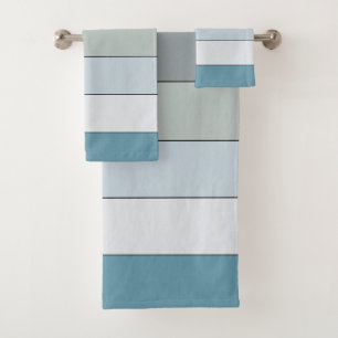 Blue And Grey Colour Stripes On Watercolor Paper Bath Towel Set