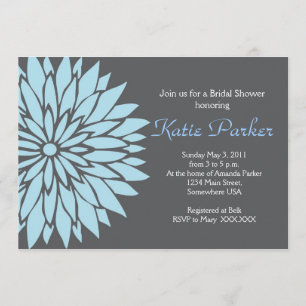 Blue and grey dahlia Flower Invitation