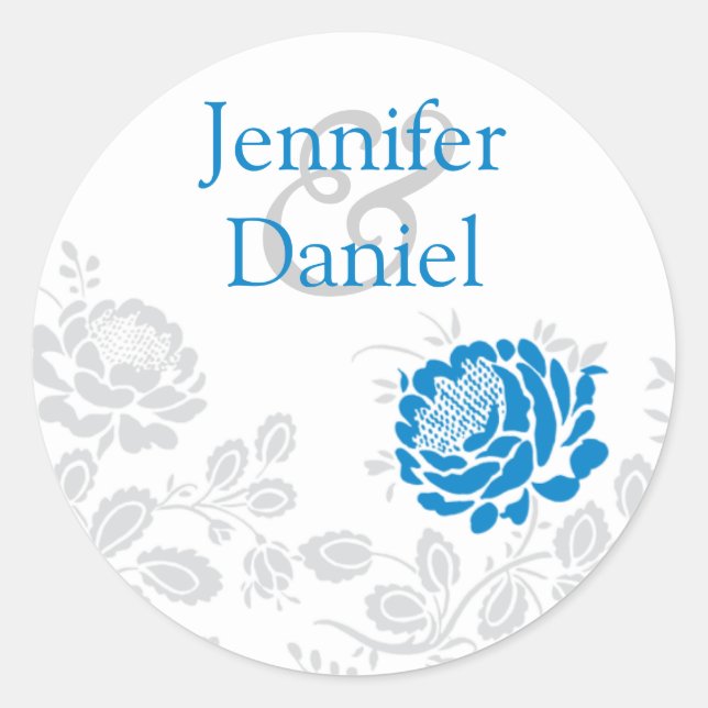 Blue and Grey Damask Envelope Seal (Front)