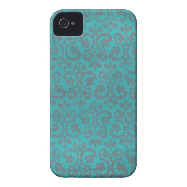 Blue and Grey Damask iPhone 4/4S Case (Back)