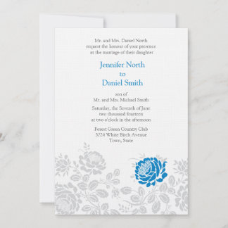 Blue And Grey Damask Wedding Invitations