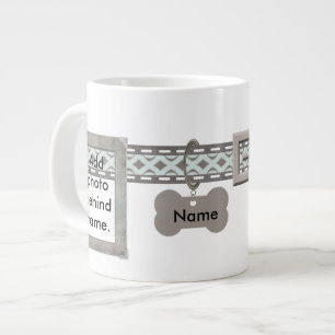 Blue and Grey Dog Tag Collar Two Photo Frames Large Coffee Mug