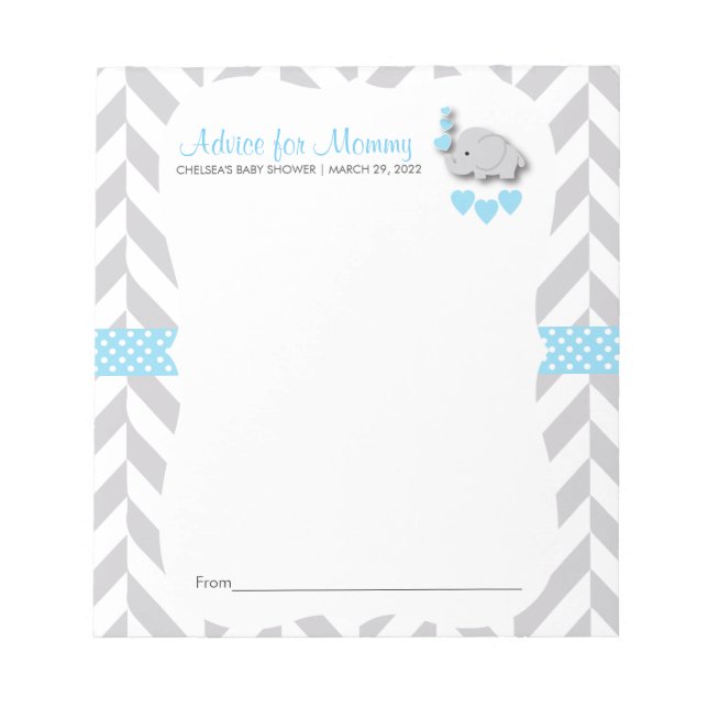 Blue and Grey Elephant | Baby Shower - Advice Notepad (Front)