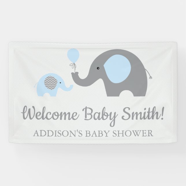 Blue and Grey Elephant Baby Shower Banner Poster (Horizontal)