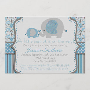 Blue and Grey Elephant Baby Shower Invitation