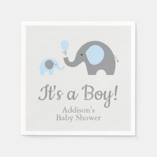 Blue and Grey Elephant Baby Shower Napkins