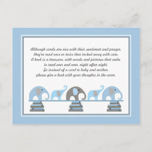Blue and Grey Elephant Insert for Book Baby Shower Invitation Postcard