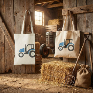 Blue and Grey Farm Tractor Icon Tote Bag