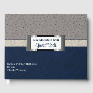 Blue and Grey Faux Leather Guest Book