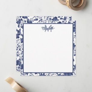 Blue and Grey Floral Monogram Card